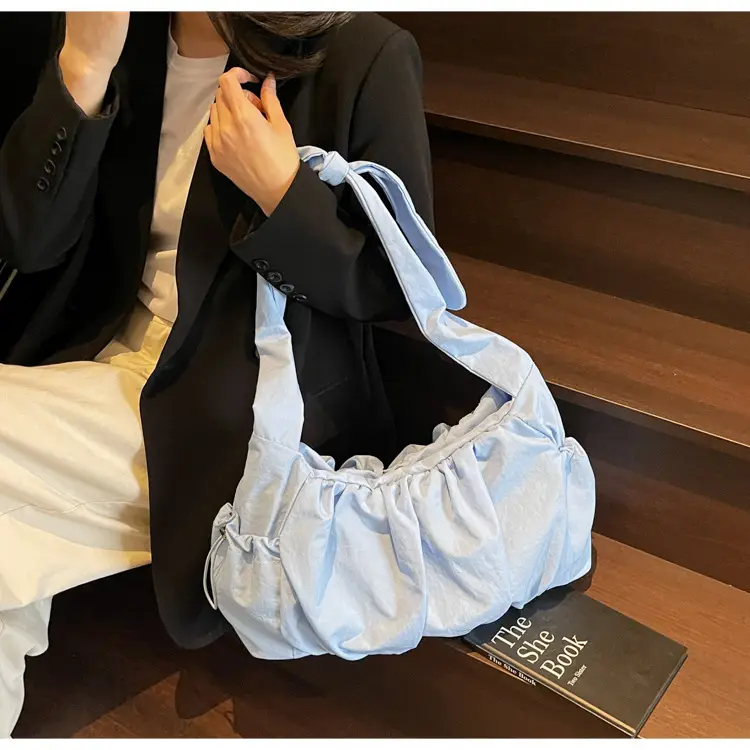 Light Blue Pleated Messenger Bag for Women — feature 30