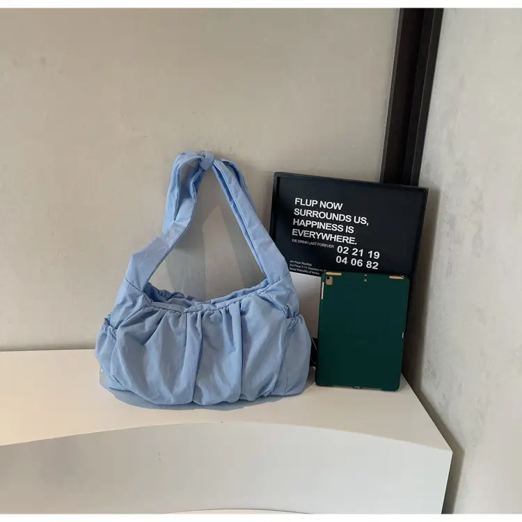 Light Blue Pleated Messenger Bag for Women — feature 45