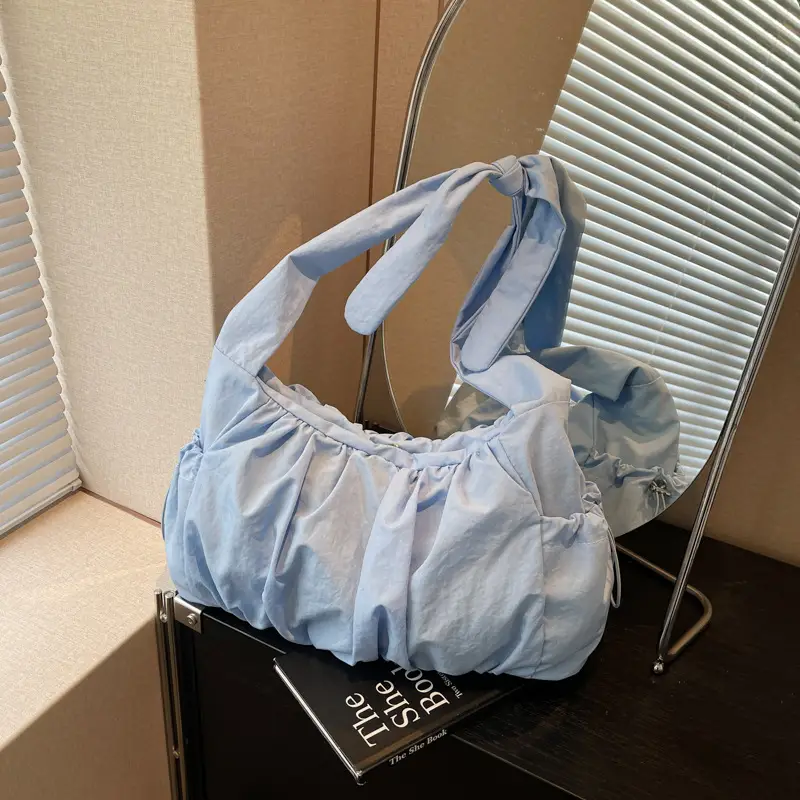 Light Blue Pleated Messenger Bag for Women - Image 3