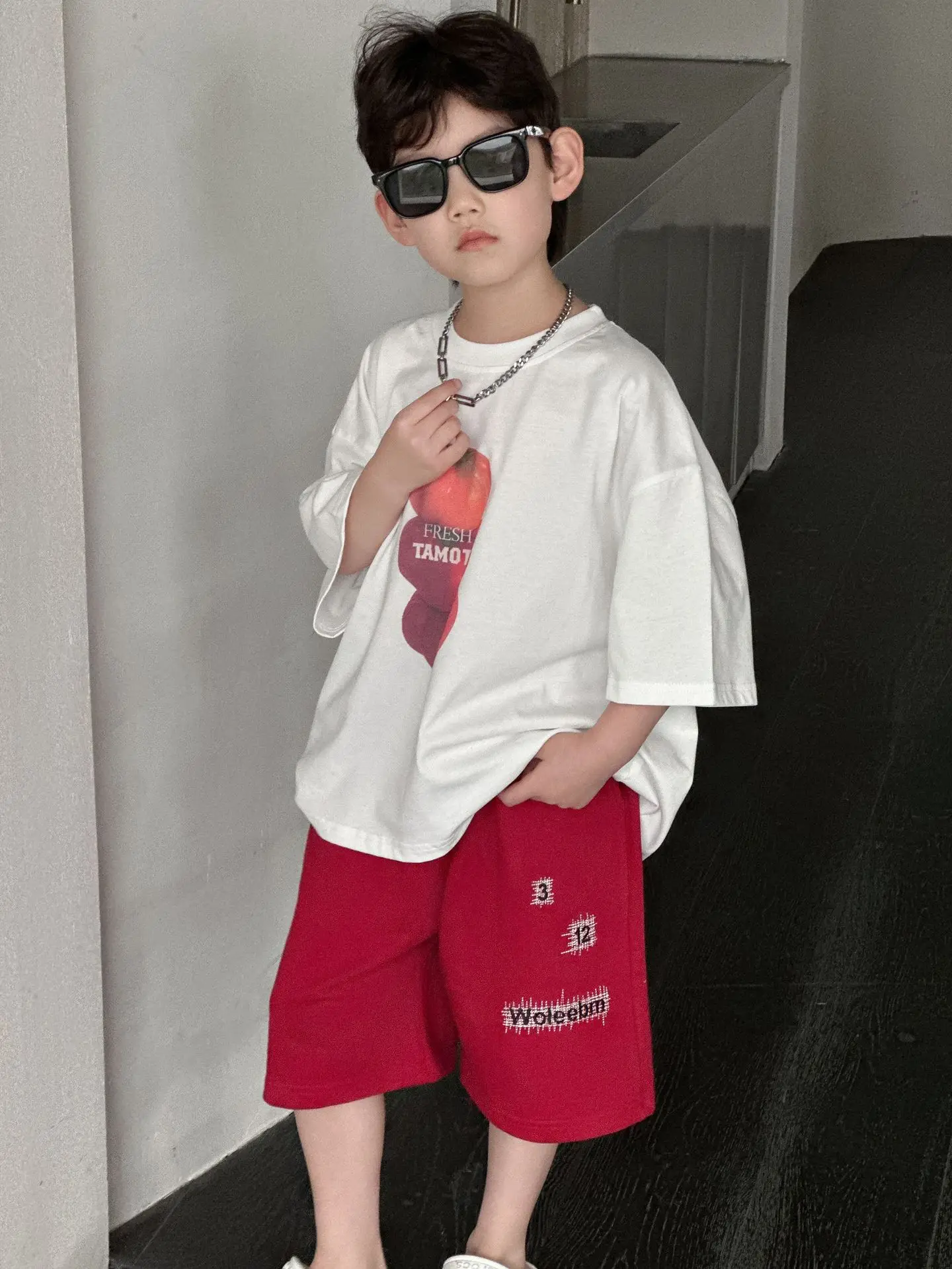 Boys Cotton T-Shirt Red Shorts Summer 2025