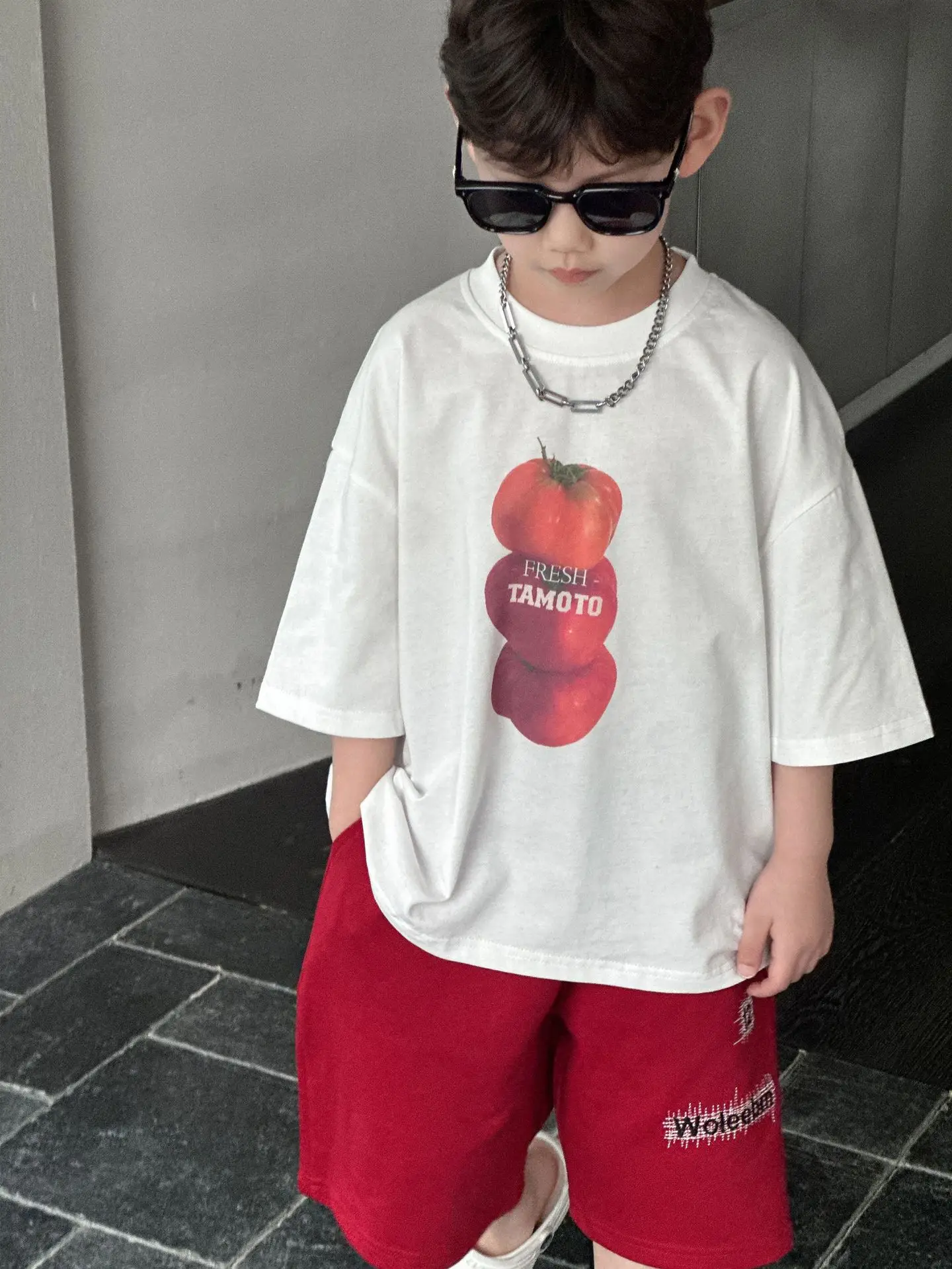 Boys Cotton T-Shirt Red Shorts Summer 2025