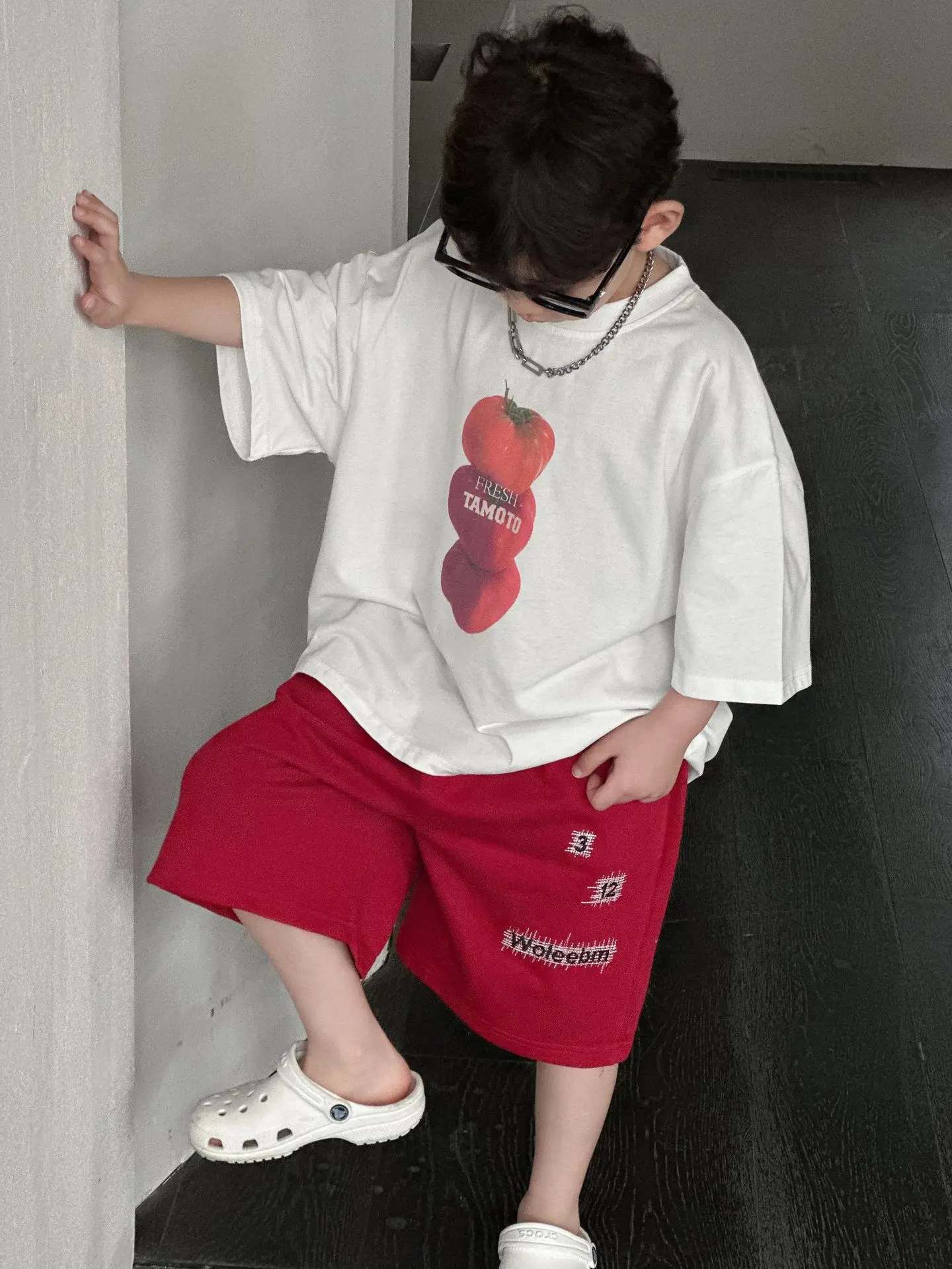 Boys Cotton T-Shirt Red Shorts Summer 2025
