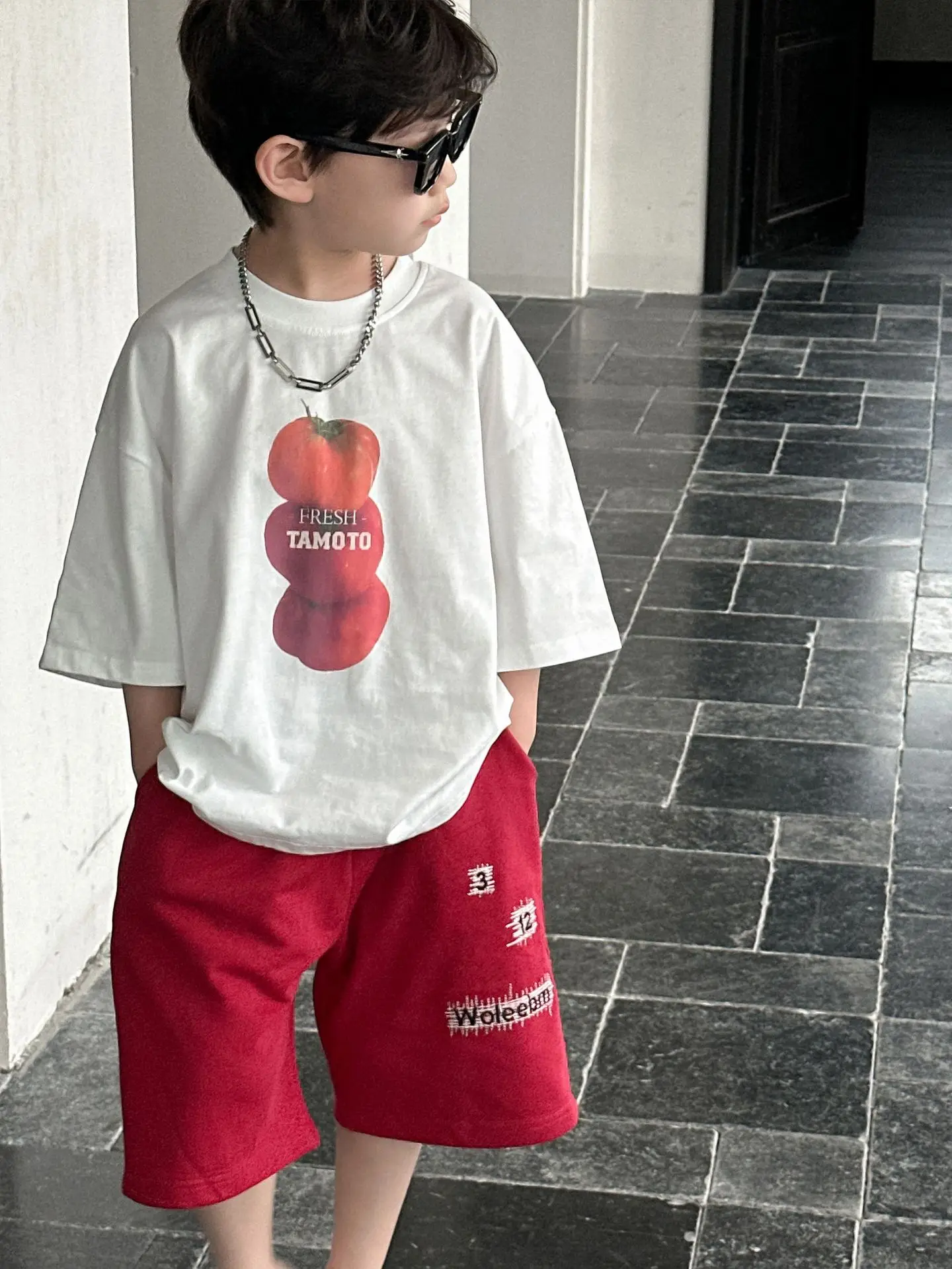Boys Cotton T-Shirt Red Shorts Summer 2025