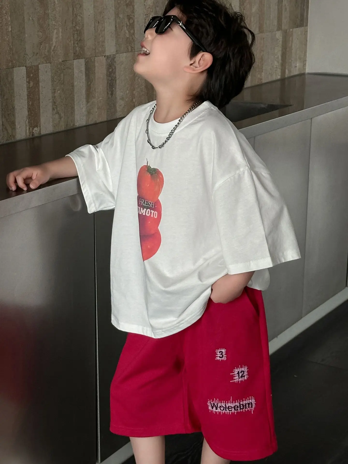 Boys Cotton T-Shirt Red Shorts Summer 2025