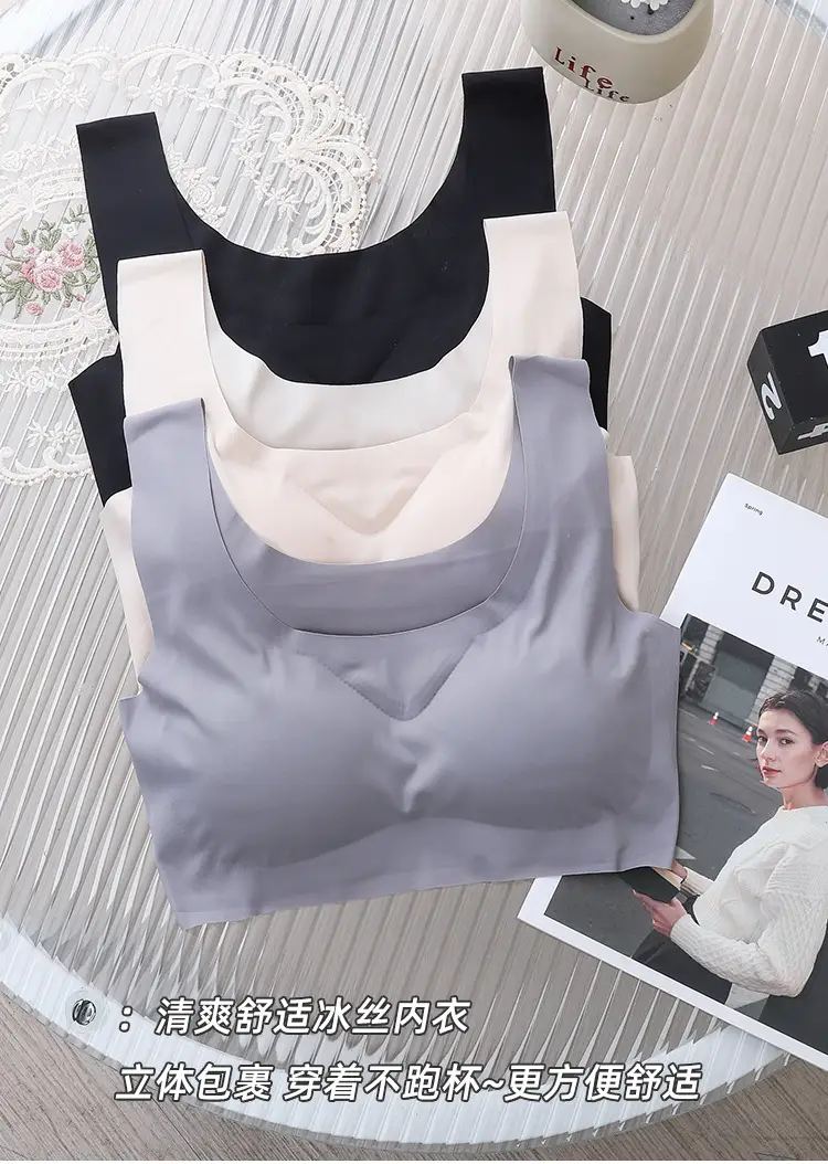 Ice Silk Traceless Women's Vest Bra No Steel Rings Yoga Breathable Sleep Girls Bra No Sense plus size — feature 11