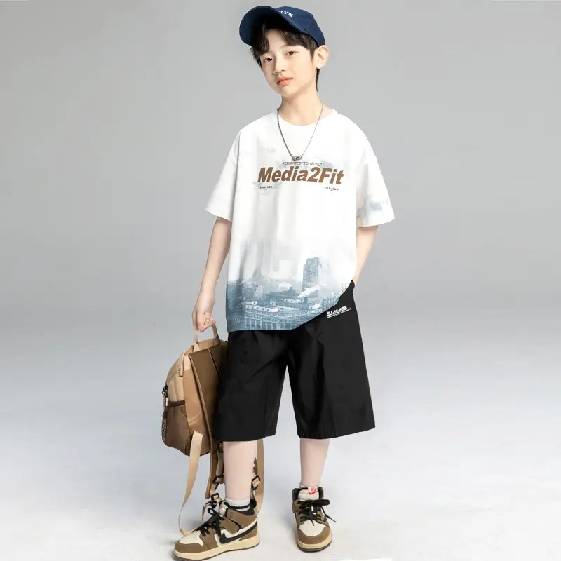 Boys Short Sleeve T-Shirt Shorts Set 2026 Trendy Brand - Image 3