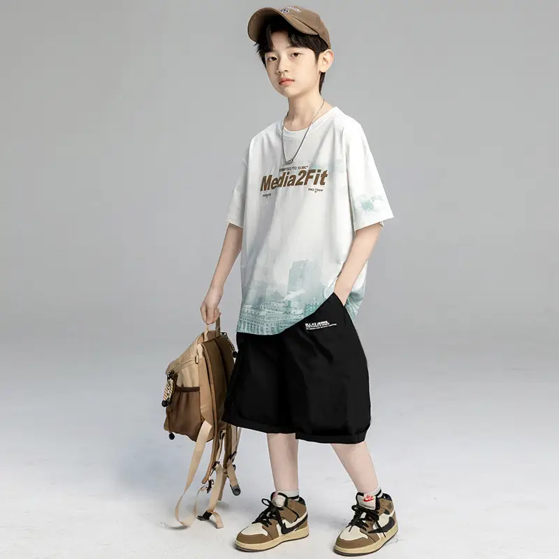 Boys Short Sleeve T-Shirt Shorts Set 2026 Trendy Brand - Image 4