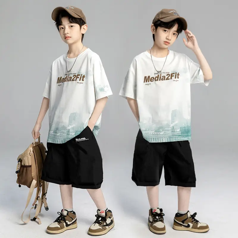 Boys Short Sleeve T-Shirt Shorts Set 2026 Trendy Brand - Image 2