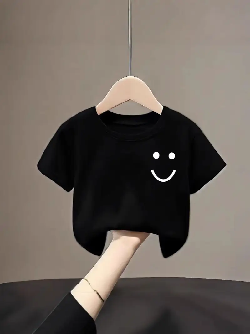 Black Smile Graphic Cotton T-Shirt for Boys Girls Small Medium - Image 12