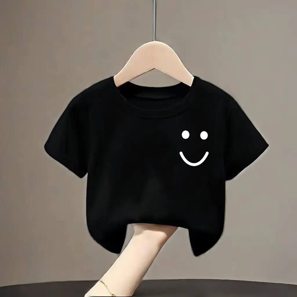 Black Smile Graphic Cotton T-Shirt for Boys Girls Small Medium - Image 2