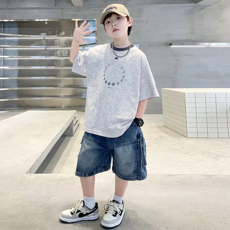 Summer Boys Blue Denim Shorts T-Shirt Set — feature 10