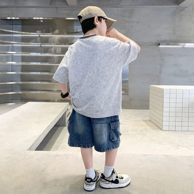 Summer Boys Blue Denim Shorts T-Shirt Set — feature 12