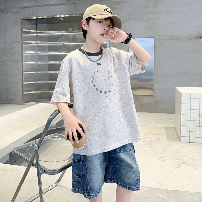 Summer Boys Blue Denim Shorts T-Shirt Set — feature 13