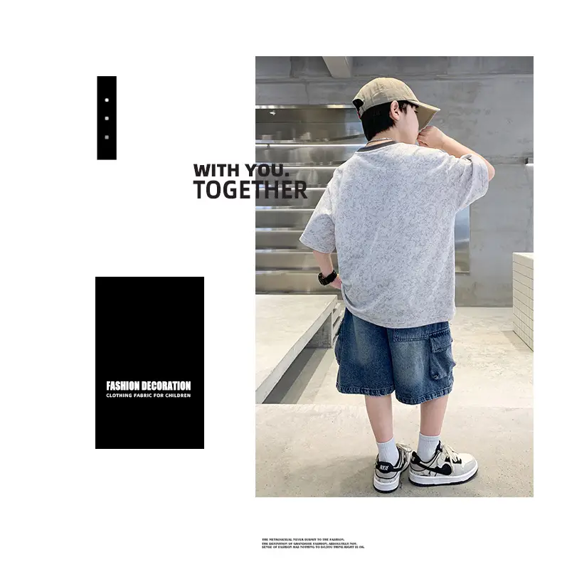 Summer Boys Blue Denim Shorts T-Shirt Set — feature 14