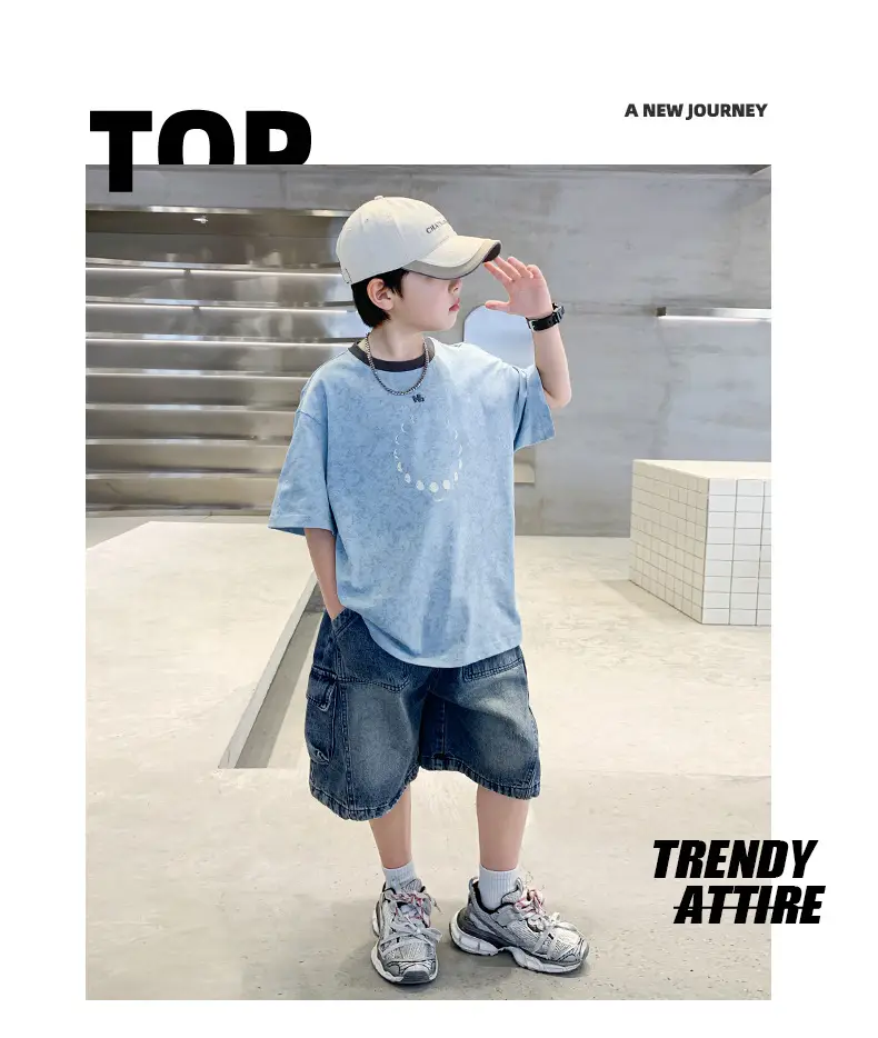Summer Boys Blue Denim Shorts T-Shirt Set — feature 19