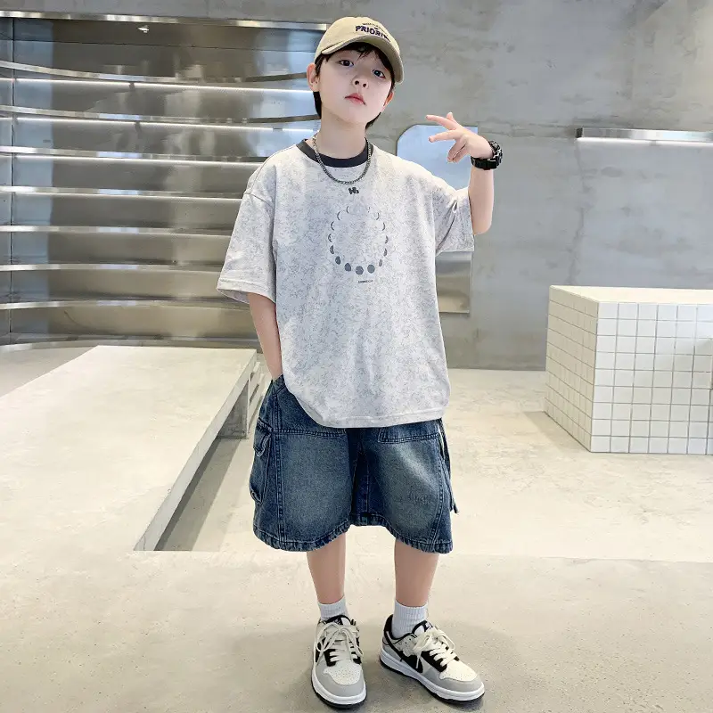 Summer Boys Blue Denim Shorts T-Shirt Set — feature 5