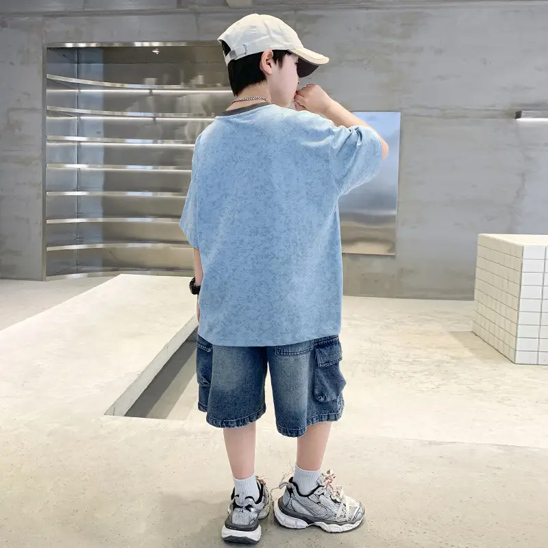 Summer Boys Blue Denim Shorts T-Shirt Set — feature 6