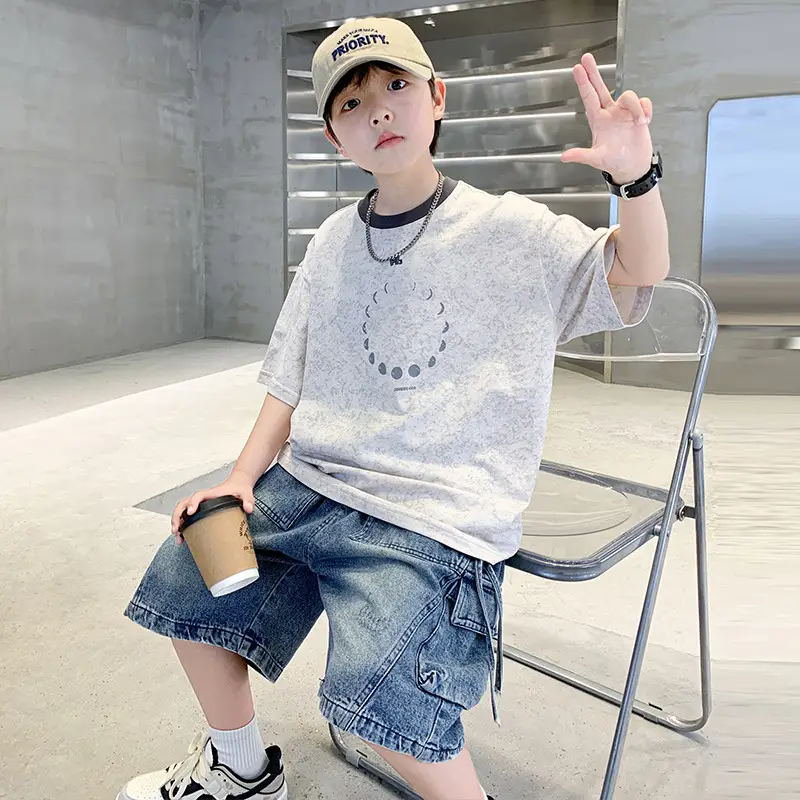 Summer Boys Blue Denim Shorts T-Shirt Set — feature 9
