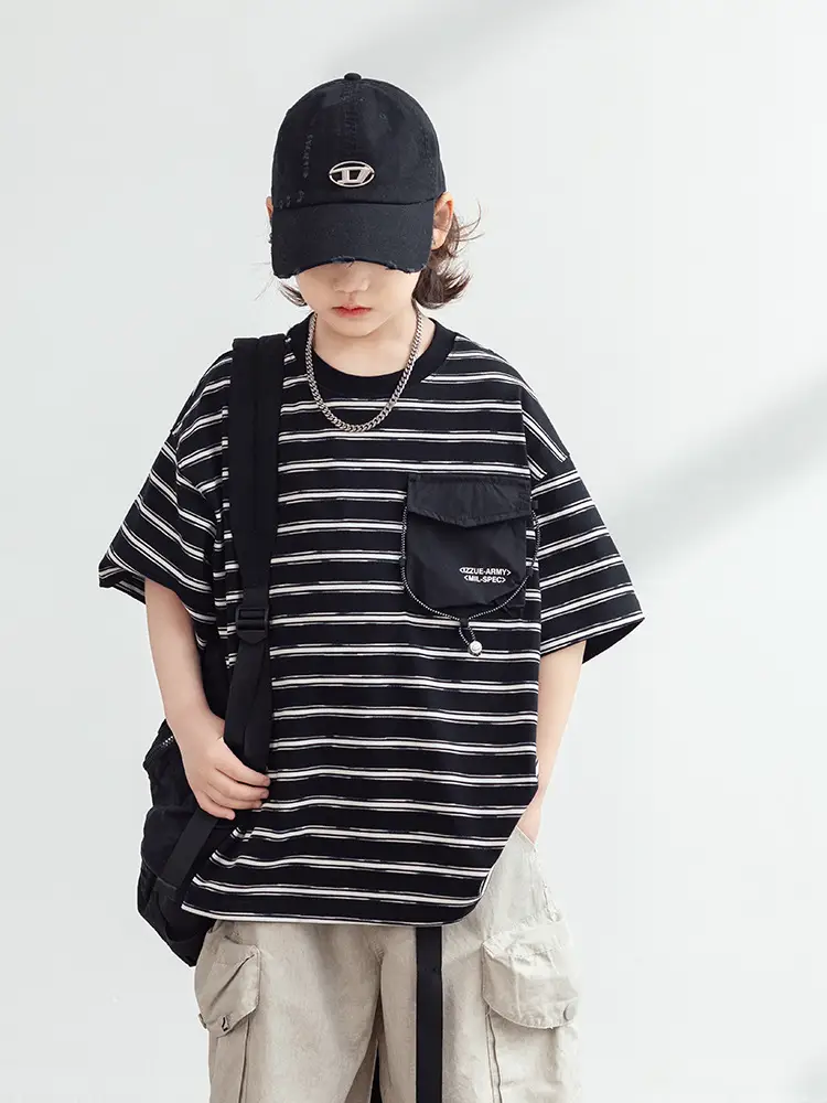 Boys Striped T-Shirt Summer 2026 Half Sleeve Trendy