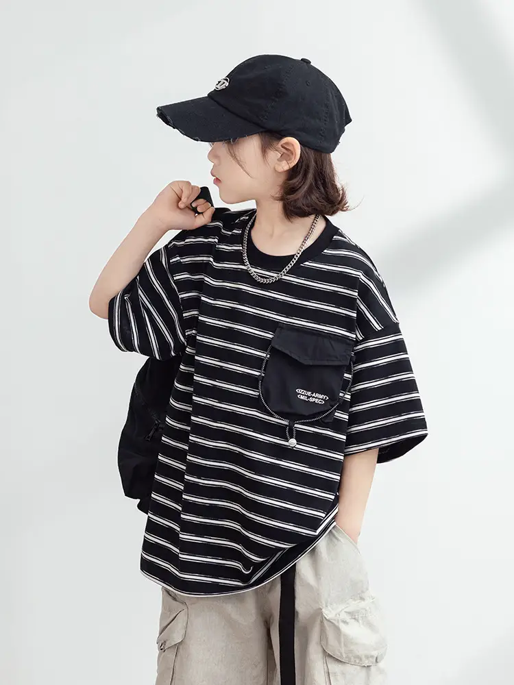 Boys Striped T-Shirt Summer 2026 Half Sleeve Trendy