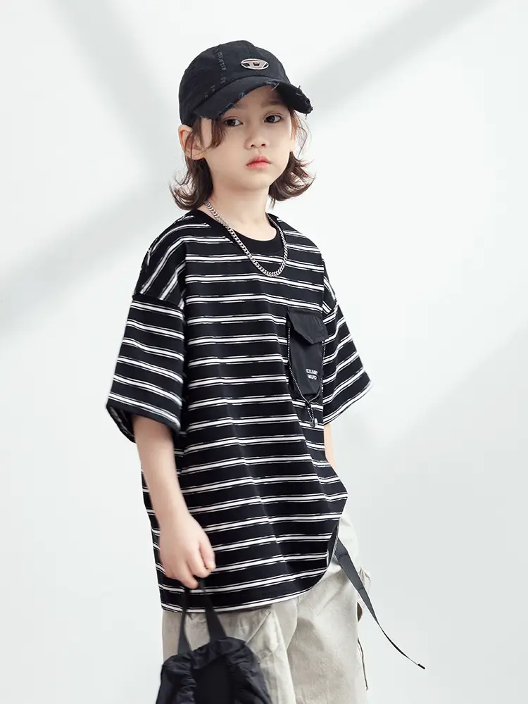 Boys Striped T-Shirt Summer 2026 Half Sleeve Trendy