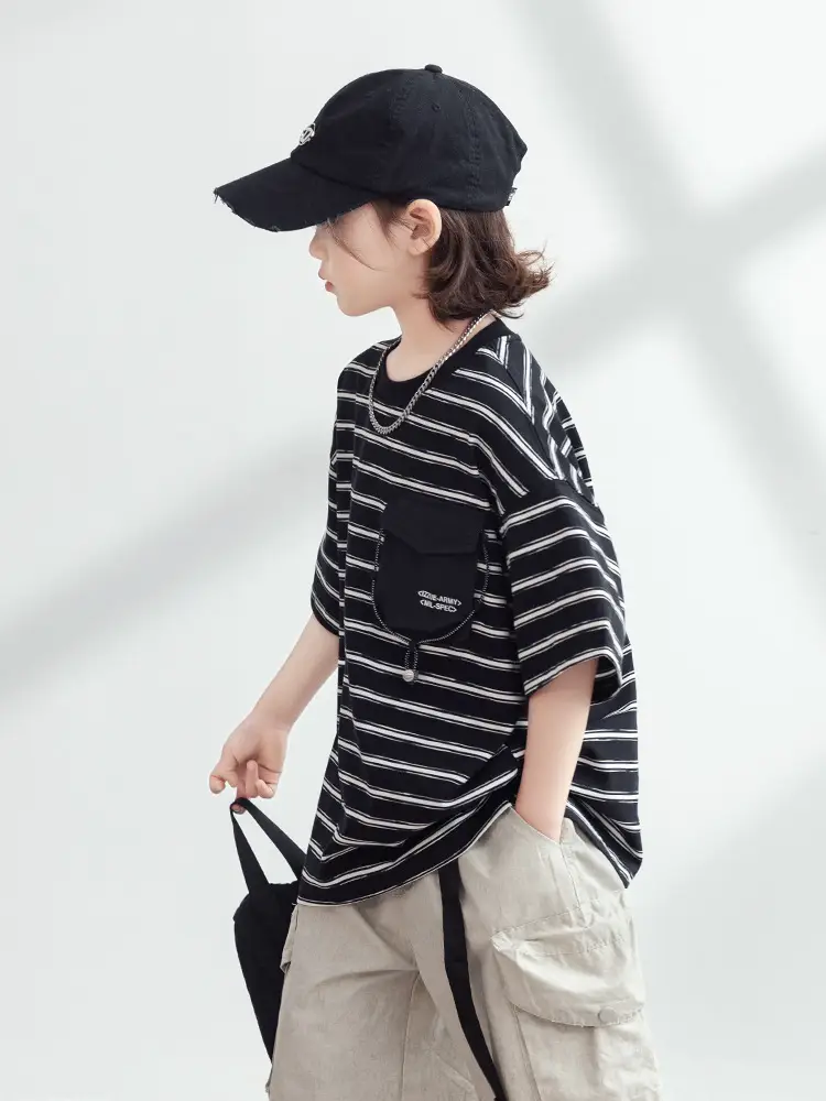 Boys Striped T-Shirt Summer 2026 Half Sleeve Trendy