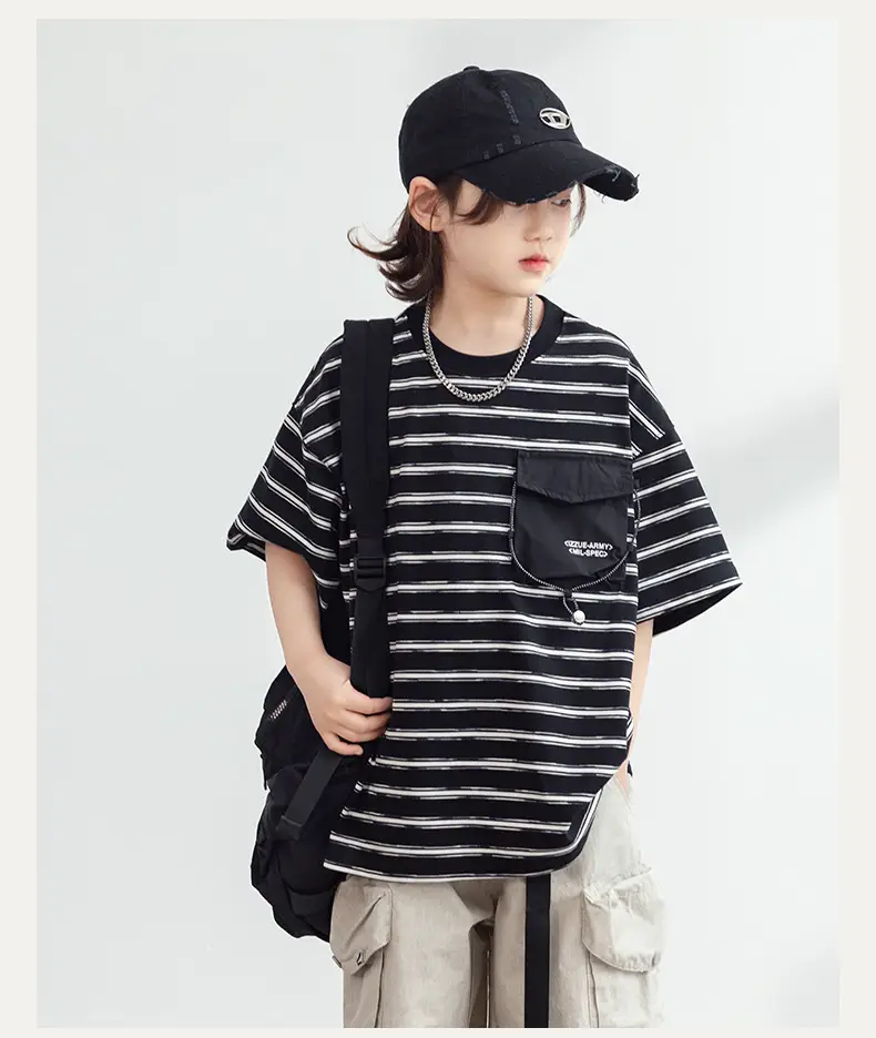 Boys Striped T-Shirt Summer 2026 Half Sleeve Trendy — feature 6