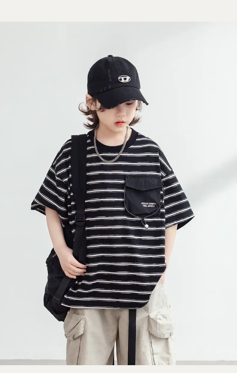 Boys Striped T-Shirt Summer 2026 Half Sleeve Trendy — feature 9
