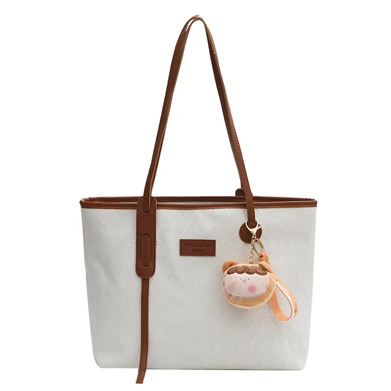 Women's White Canvas Shoulder Bag with Leather Strap - Image 11