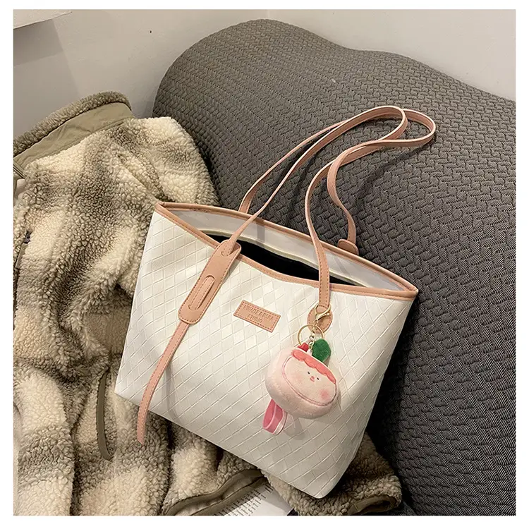 Women's White Canvas Shoulder Bag with Leather Strap — feature 22