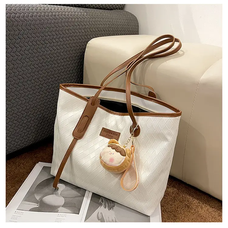 Women's White Canvas Shoulder Bag with Leather Strap — feature 24
