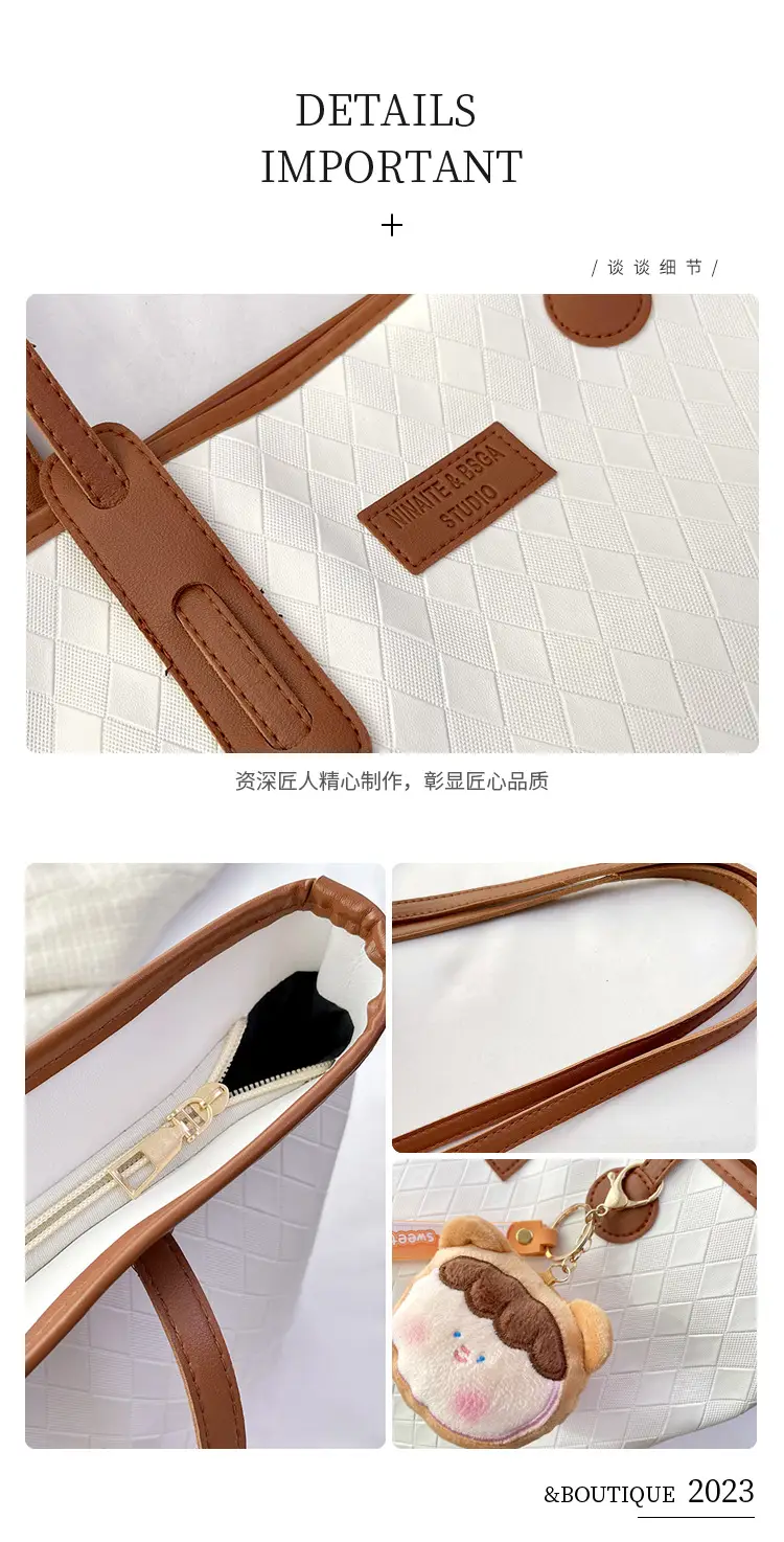 Women's White Canvas Shoulder Bag with Leather Strap — feature 3