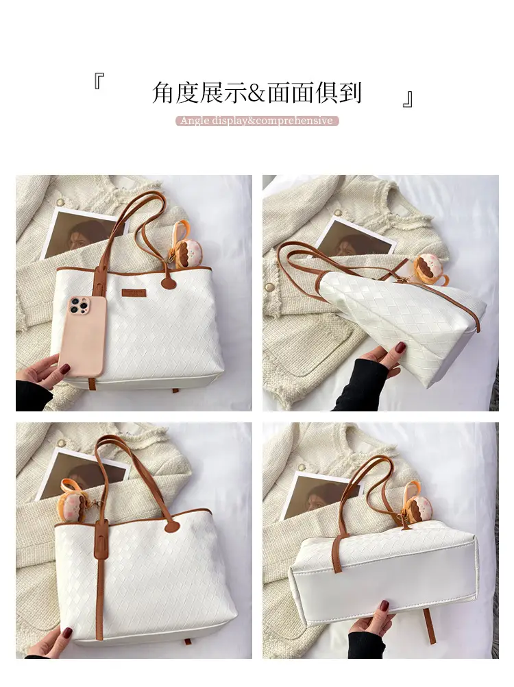 Women's White Canvas Shoulder Bag with Leather Strap — feature 6
