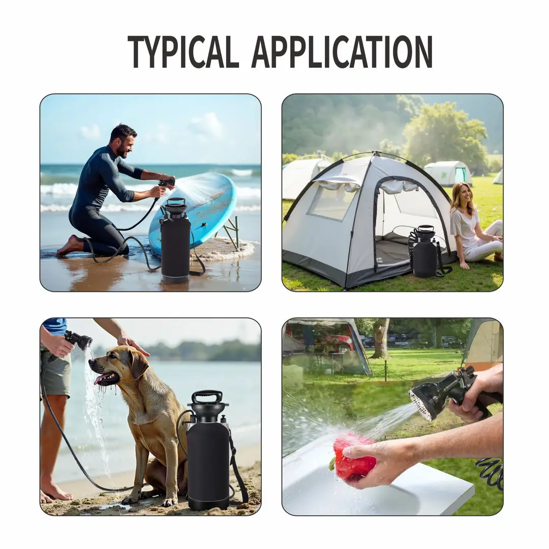 Camping Shower Manual Air Pressure Beach Surfing Flush Set Travel Outdoor Garden Pet Bath Spray
