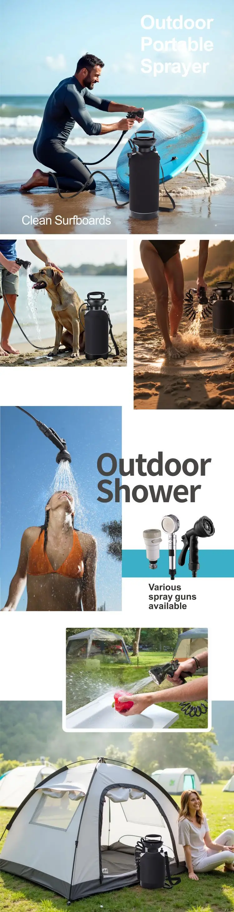 Camping Shower Manual Air Pressure Beach Surfing Flush Set Travel Outdoor Garden Pet Bath Spray — feature 3