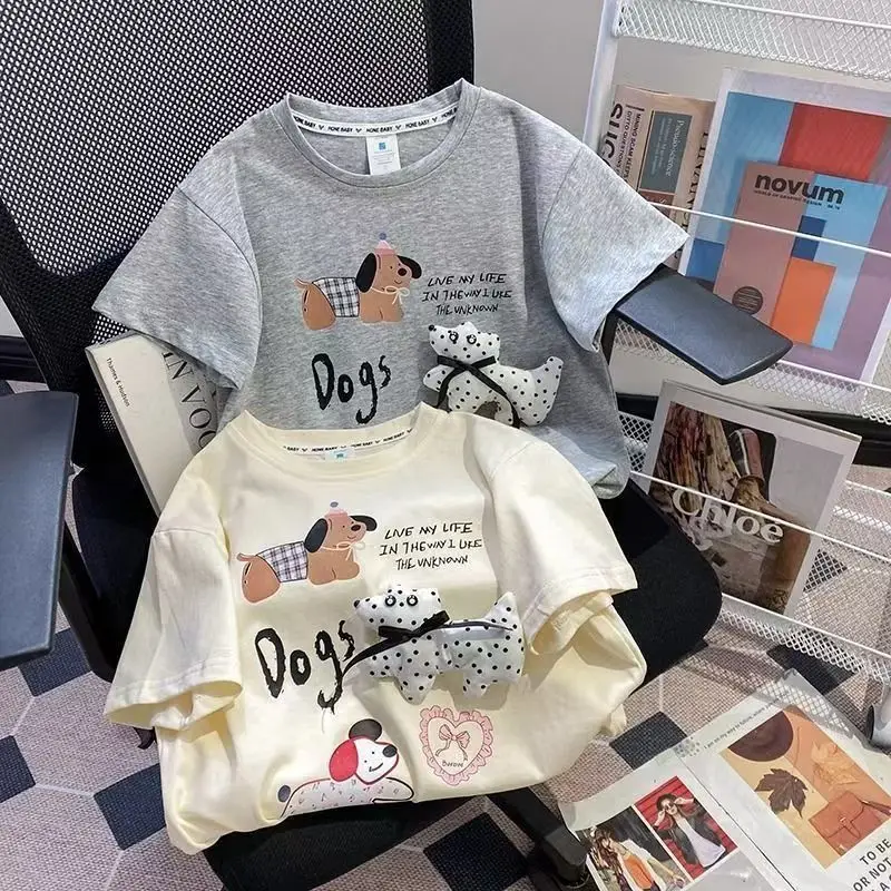 Cotton Cartoon Puppy T-Shirt for Girls 2025 Summer - Image 3