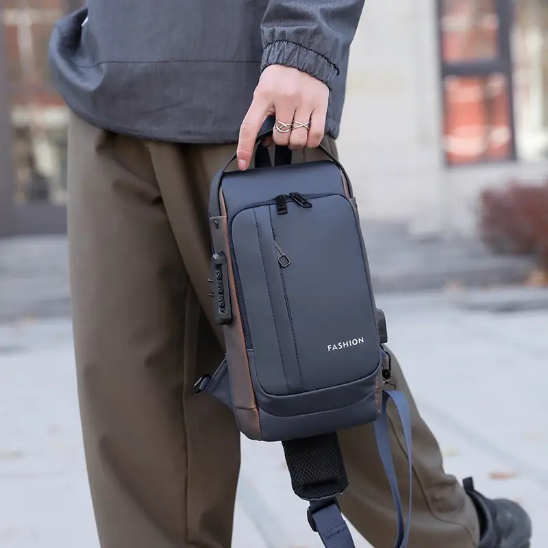 Men's Waterproof Crossbody Backpack Navy Brown