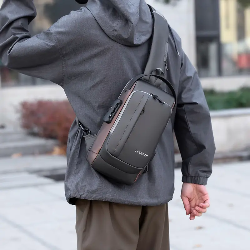 Men's Waterproof Crossbody Backpack Navy Brown