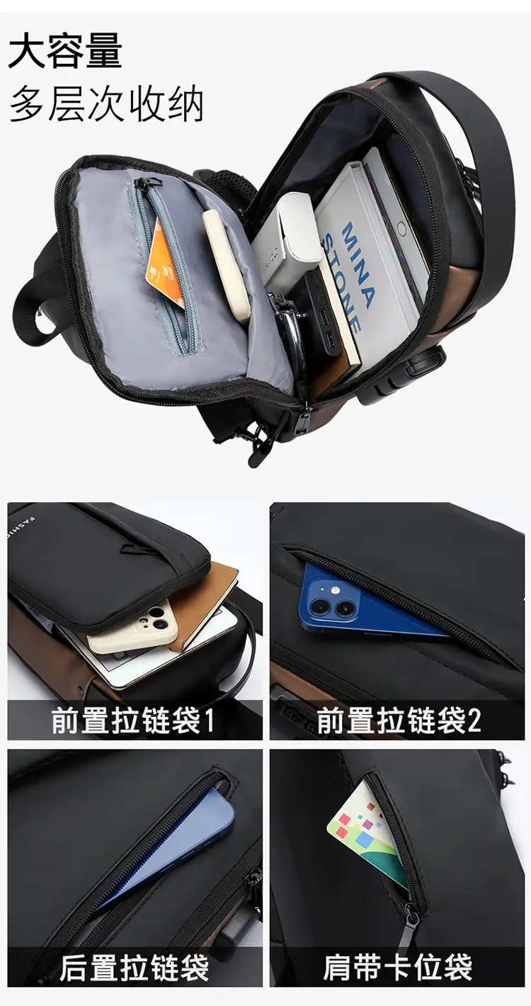 Men's Waterproof Crossbody Backpack Navy Brown — feature 12