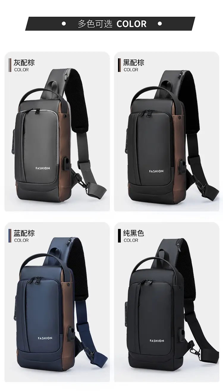 Men's Waterproof Crossbody Backpack Navy Brown — feature 15
