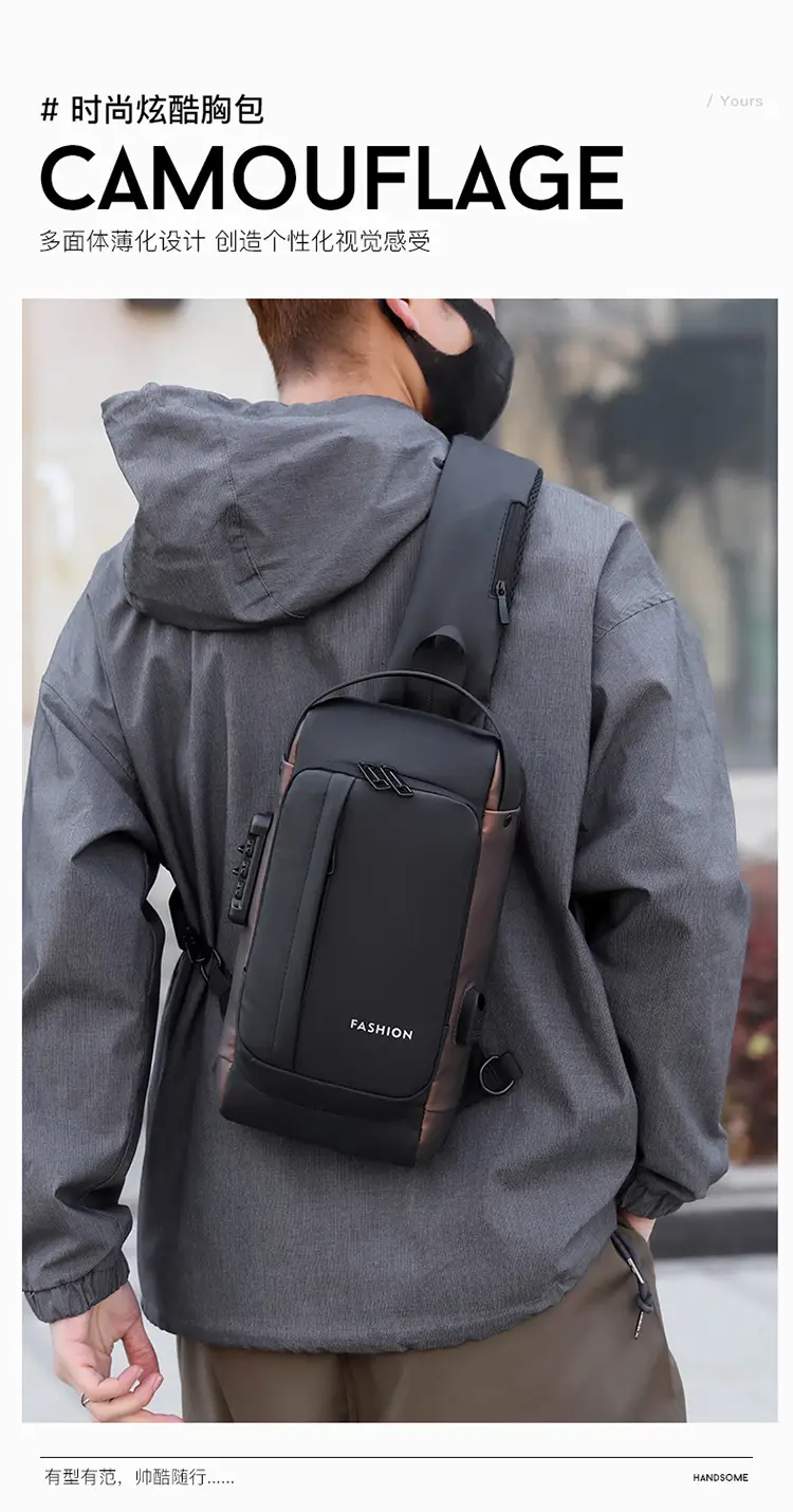 Men's Waterproof Crossbody Backpack Navy Brown — feature 2
