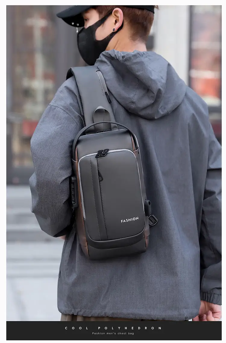 Men's Waterproof Crossbody Backpack Navy Brown — feature 3