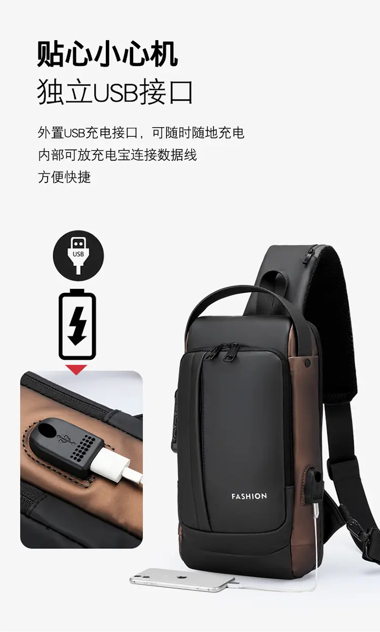 Men's Waterproof Crossbody Backpack Navy Brown — feature 8