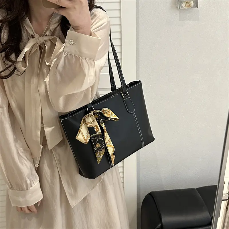 Brown Women's Casual Shoulder Bag with Gold Scarf - Image 6