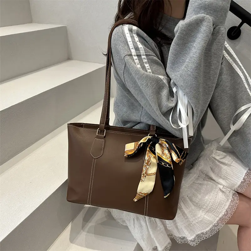 Brown Women's Casual Shoulder Bag with Gold Scarf - Image 7