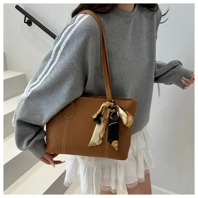 Brown Women's Casual Shoulder Bag with Gold Scarf — feature 13