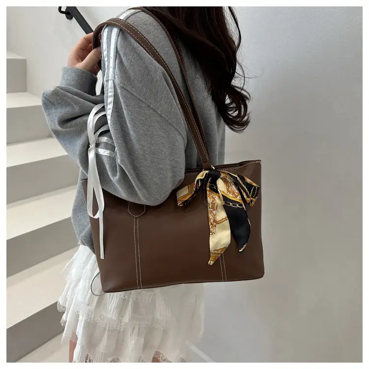 Brown Women's Casual Shoulder Bag with Gold Scarf — feature 14