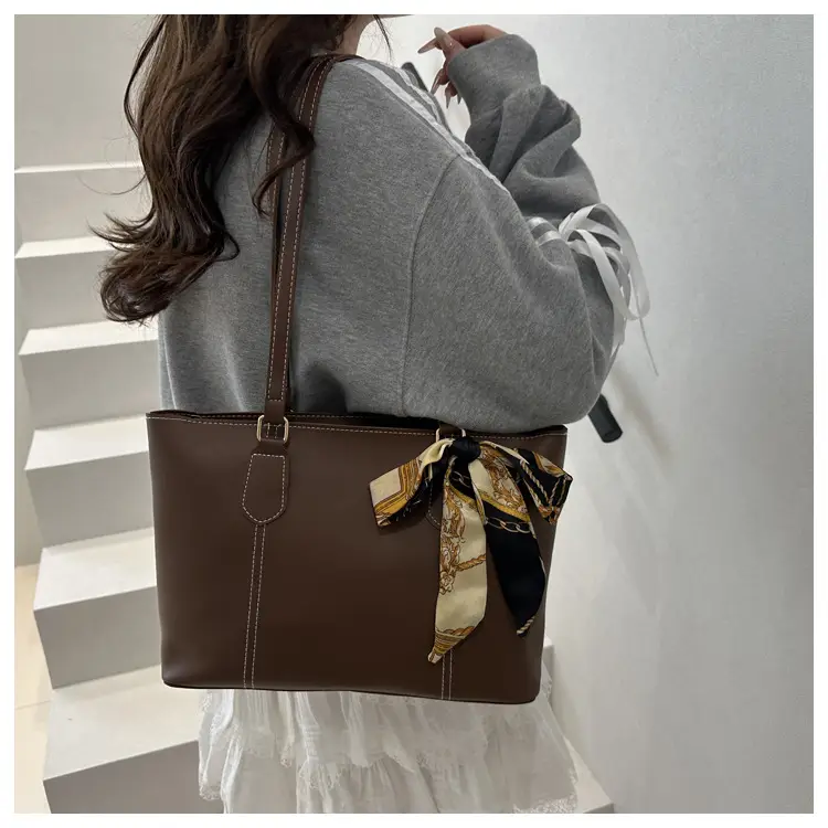 Brown Women's Casual Shoulder Bag with Gold Scarf — feature 15