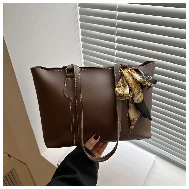 Brown Women's Casual Shoulder Bag with Gold Scarf — feature 20