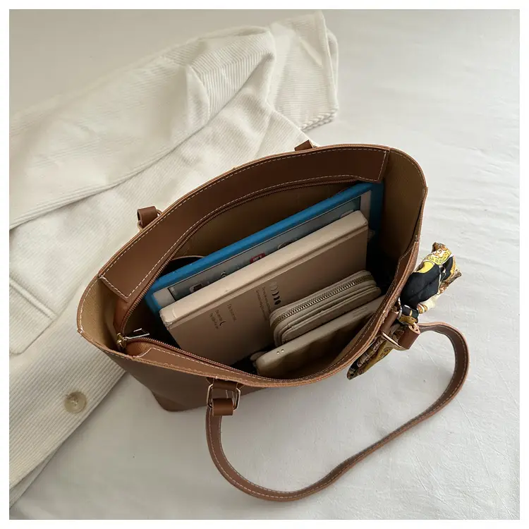 Brown Women's Casual Shoulder Bag with Gold Scarf — feature 9